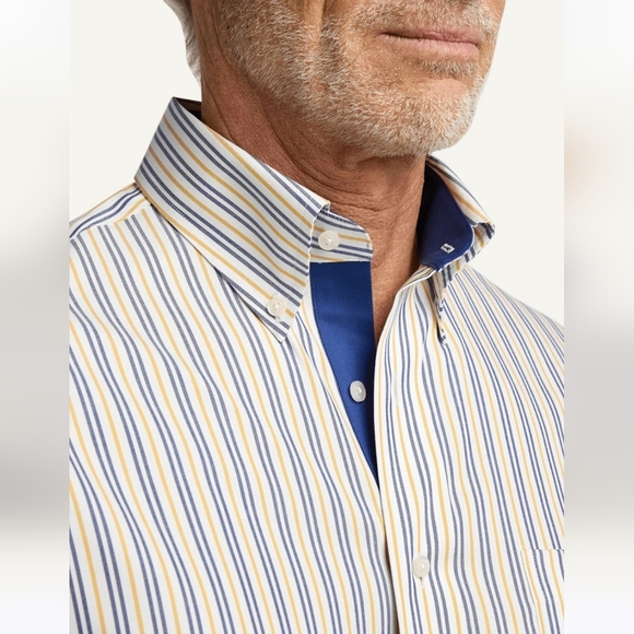Paul Fredrick non-iron two-ply cotton pinpoint Long Sleeve Shirt Slim Fit Stripe - Picture 2 of 10